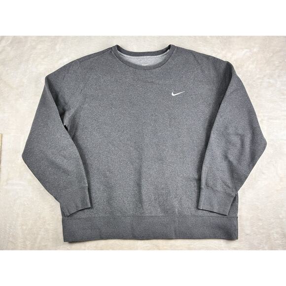 Nike Sweatshirt Mens XXL Grey Pullover Crewneck Sportswear Swoosh Logo Fleece - Picture 1 of 8
